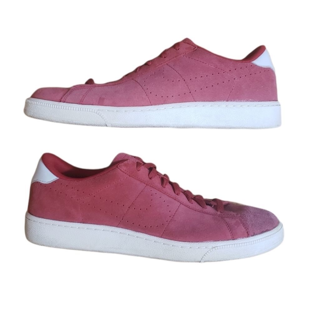 Nike Men's Pink Suede Sneakers with White Heel Accent